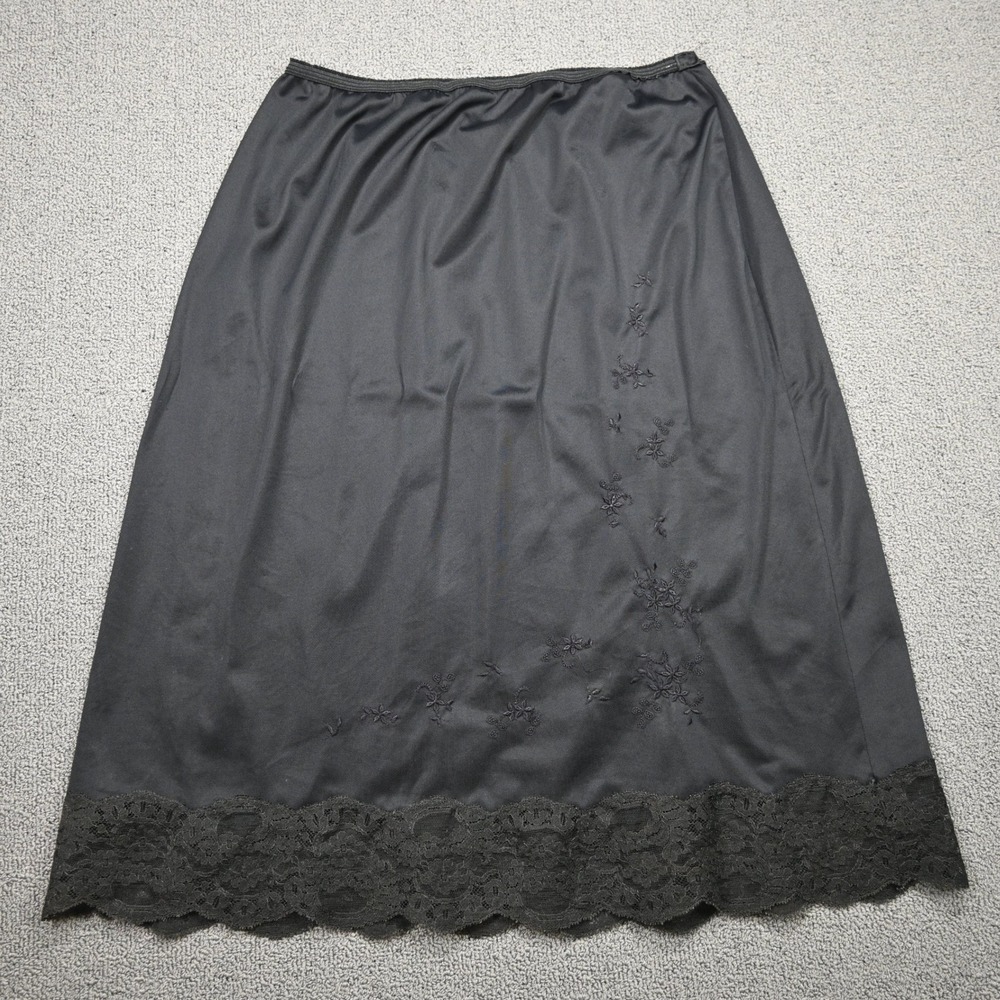 Vintage Hollywood Vassarette Black Lace Trim Floral Embroidered Half Slip Medium